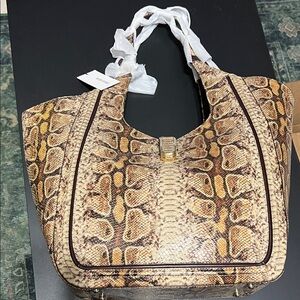 BRAHMIN Chic Snakeskin Shoulder Bag in Brown and Tan